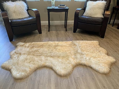 LAMBZY Faux Sheepskin Super Soft Hypoallergenic Silky Shag Rug for Living Room, Kids Room, Sofa (Triple Side by Side 3'x6', White/Brown Tips)