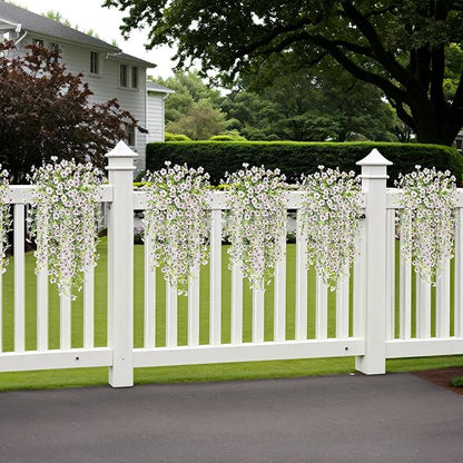Artificial Hanging Flowers for Outdoors Faux Plants Decoration, 2 Packs Fake Silk Daisy Flower Realistic Outdoor Flowers UV Resistant Porch Patio Window Yard Outside Decor(White)