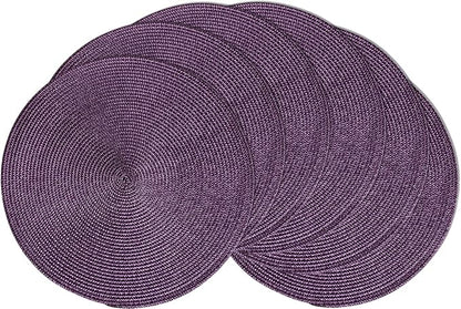 AHHFSMEI Round Braided Placemats 15 Inch Round Table Mats for Dining Tables Natural Woven Heat Resistant Place mats Set of 6 (Plum Purple)