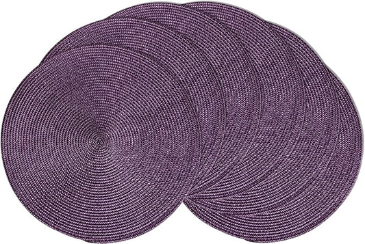 AHHFSMEI Round Braided Placemats 15 Inch Round Table Mats for Dining Tables Natural Woven Heat Resistant Place mats Set of 6 (Plum Purple)