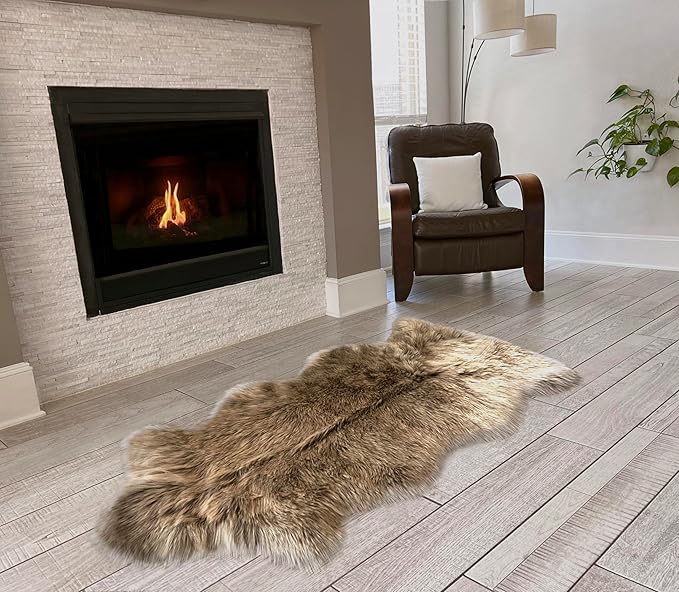 Free Shape Luxury Soft Fluffy Shag Area Rug Single and a Half 2'x4', 60x120cm - Vegan Fur Ultra Soft Indoor Carpet Nursery Rugs for Bedroom Home Decor, Brown with Beige Tips