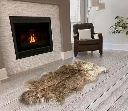 Free Shape Luxury Soft Fluffy Shag Area Rug Single and a Half 2'x4', 60x120cm - Vegan Fur Ultra Soft Indoor Carpet Nursery Rugs for Bedroom Home Decor, Brown with Beige Tips