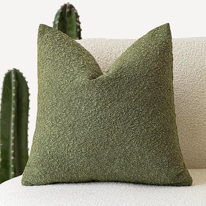 Foindtower Decorative Boucle Throw Pillow Covers Accent Solid Pillow Cases Cozy Soft Textured Couch Cushion Case for Chair Sofa Bedroom Living Room Home Decor 22 x 22 Inch,Green