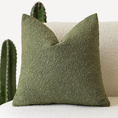 Foindtower Decorative Boucle Throw Pillow Covers Accent Solid Pillow Cases Cozy Soft Textured Couch Cushion Case for Chair Sofa Bedroom Living Room Home Decor 22 x 22 Inch,Green