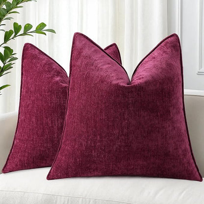 decorUhome Spring Couch Throw Pillow Covers 18x18 Set of 2, Decorative Soft Velvet Neutral Chenille Pillow Covers with Elegant Design for Sofa Bed Living Room Home Decor, Rhododendron