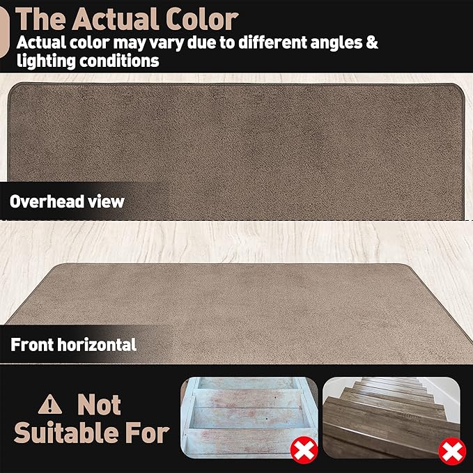 PURE ERA Carpet Stair Tread Landing Mat Area Rug Ultra Plush Shag Soft Non Slip Skid Resistant Tape Free Indoor Doormat Washable Reusable Brown 2' X 3'
