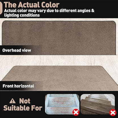 PURE ERA Carpet Stair Tread Landing Mat Area Rug Ultra Plush Shag Soft Non Slip Skid Resistant Tape Free Indoor Doormat Washable Reusable Brown 2' X 3'