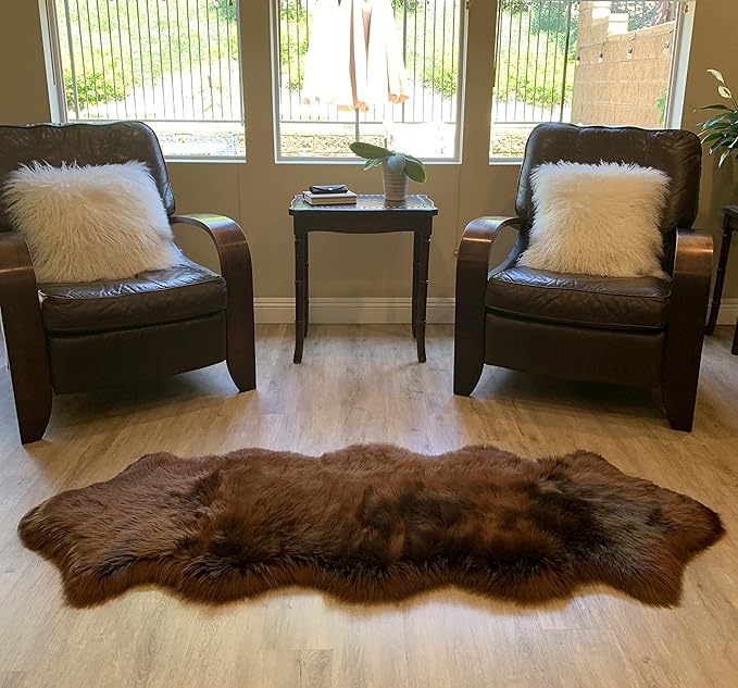 LAMBZY Faux Sheepskin Super Soft Hypoallergenic Silky Shag Rug for Living Room, Kids Room, Sofa (Double 2'x6', Brown)