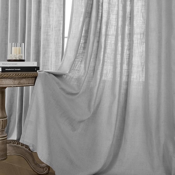 Joydeco Linen Curtains 90 Inch Length, Light Filtering Curtains for Bedroom Living Room, 52 Inches Wide Faux Linen Drapes with Back Tab & Rod Pockets (52x90 inch, Ebony Grey)