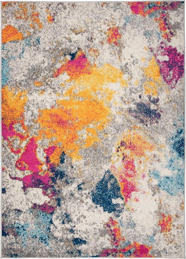 Rugshop Distressed Abstract Watercolor Area Rug, Non-Shedding Multicolor Carpet for Living Room or Open Apartment Layout, 6'6" x 9'