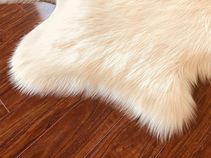 Free Shape Luxury Soft Fluffy Shag Area Rug Single 2’x3’, 60x90cm - Vegan Fur Ultra Soft Indoor Carpet Nursery Rugs for Bedroom Home Decor, Cream