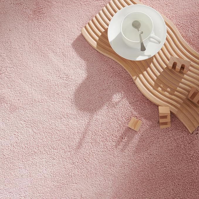 jinchan Solid Plush Area Rug 3x5 Performance Shaggy Washable Rug Indoor Soft Modern Faux Wool Cozy Non Slip Carpet for Living Room Kids Room Bedroom Dining Room Nursery Pink