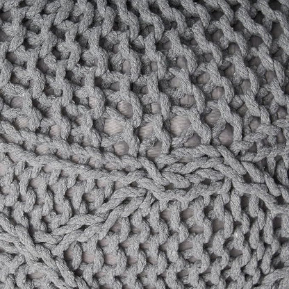 Knitted Cotton Round Pouf - 20x20, Modern Design, Soft Cotton, No Assembly, Porch Ottoman for Living Room, Gray, Ivory (Pouf - Gray)