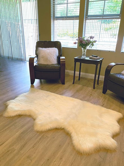 LAMBZY Faux Sheepskin Super Soft Hypoallergenic Silky Shag Rug for Living Room, Kids Room, Sofa (Triple Side by Side 3'x6', Cream)