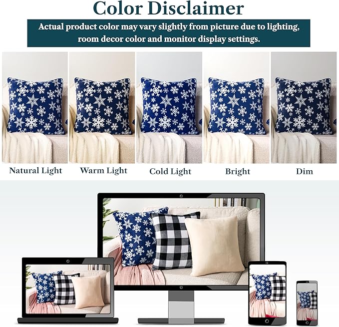 PAVILIA Holiday Throw Pillow Covers 20x20 Set of 2, Decorative Pillow Cases Bed Sofa Couch, Christmas Winter Accent Decor Cushion Bedroom Living Room, Velvet Square Euro Sham Covers, Snowflake Blue