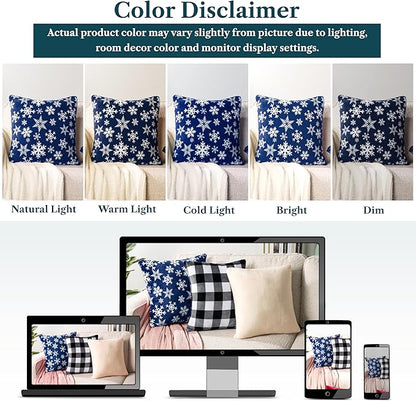PAVILIA Holiday Throw Pillow Covers 20x20 Set of 2, Decorative Pillow Cases Bed Sofa Couch, Christmas Winter Accent Decor Cushion Bedroom Living Room, Velvet Square Euro Sham Covers, Snowflake Blue