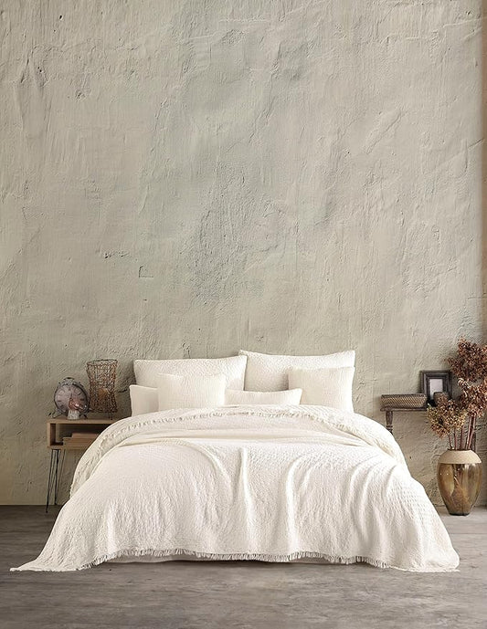 Bohemian 4 Layers Gauze Lightweight Throws,Cotton Muslin Throw Blanket,Breathable Coverlet, 4 Layer Bed Cover (Beige Jaquard, Twin XL 70 x 95 inches)