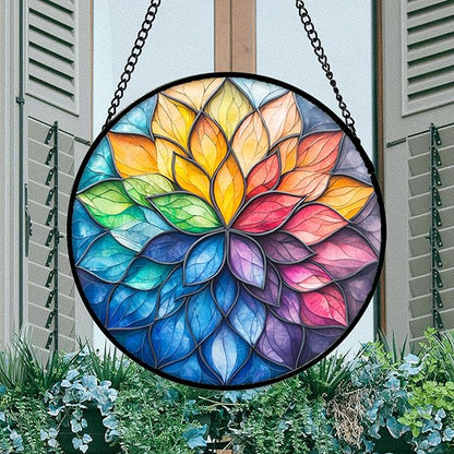 DASTOLL Stained Glass Window Hanging, Colorful Flower Petals Sun Catchers Diamond Glass Panel Hangings Suncatcher Decor for Birthday for Women, Men, Wife, Aunt, and Mom 14.9x14.9 in