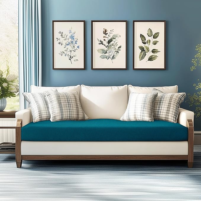 CHUN YI Stretch Loveseat Couch Cushion Cover Suitable for 2 Settee, Sofa Seat Slipcover with Spandex Jacquard Fabric(Medium,Teal)