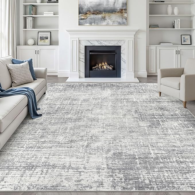 8x10 Area Rugs Living Room: Washable Large Neutral Grey Rug Abstract Soft Modern Stain Resistant Indoor Floor Non-Slip Carpet for Bedroom Nursery Kids Office Playroom Dining Room Under Table Home