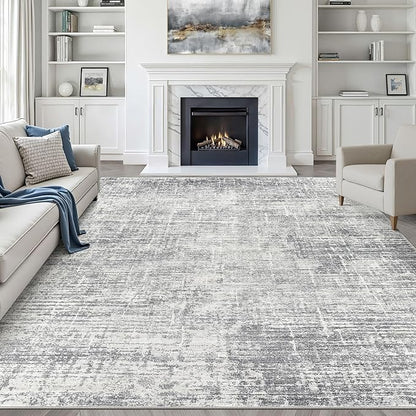 8x10 Area Rugs Living Room: Washable Large Neutral Grey Rug Abstract Soft Modern Stain Resistant Indoor Floor Non-Slip Carpet for Bedroom Nursery Kids Office Playroom Dining Room Under Table Home