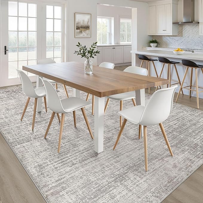 6x9 Area Rugs Living Room: Washable Large Neutral Rug Abstract Soft Modern Stain Resistant Indoor Floor Non-Slip Carpet for Bedroom Nursery Kids Office Playroom Dining Room Under Table- Brown Gray