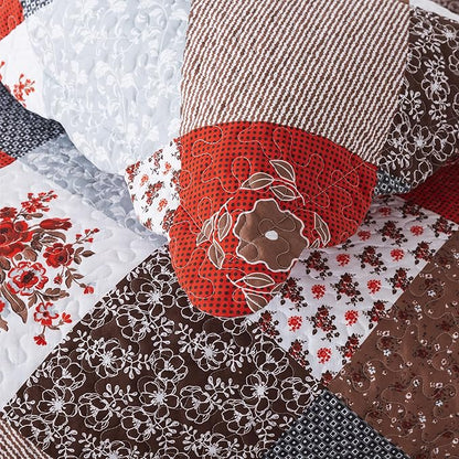 HoneiLife Quilt Set Queen Size - 3 Piece Microfiber Bedspread Reversible Coverlet Patchwork Bedding Set Lightweight Bedcover Floral Bedspreads All Season Quilts-Amaranth Red