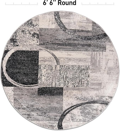 Rugshop Contemporary Abstract Circle Design Soft Area Rug 6' 6" Round Cream