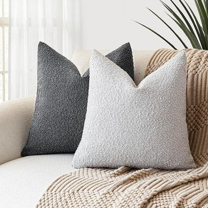 Foindtower Decorative Boucle Throw Pillow Covers Accent Solid Pillow Cases Cozy Soft Textured Couch Cushion Case for Chair Sofa Bedroom Living Room Home Decor 22 x 22 Inch,Light Grey