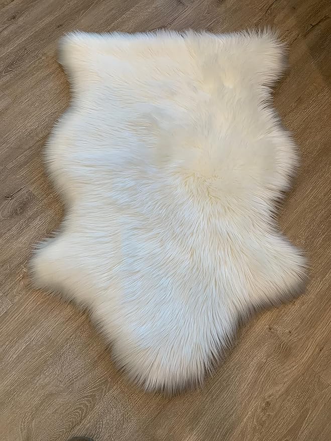 LAMBZY Faux Sheepskin Super Soft Hypoallergenic Silky Shag Rug for Living Room, Kids Room, Sofa (Single 2'x3', White)