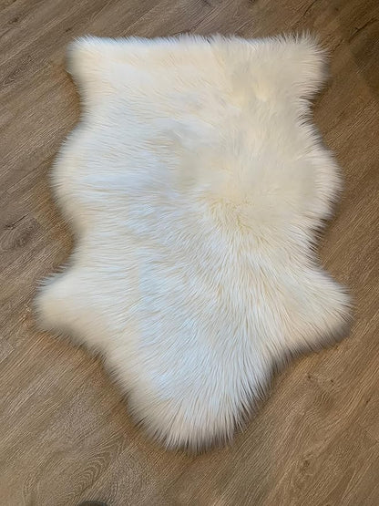 LAMBZY Faux Sheepskin Super Soft Hypoallergenic Silky Shag Rug for Living Room, Kids Room, Sofa (Single 2'x3', White)