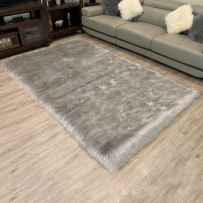 LAMBZY High Pile Super Soft Faux Sheepskin Rug (9'x12', Grey)