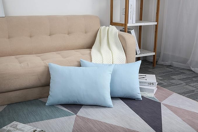 TangDepot Handmade Decorative Solid 100% Cotton Canvas Throw Pillow Covers/Pillow Shams, (12"x18", Light Blue)