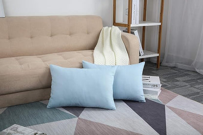 TangDepot Handmade Decorative Solid 100% Cotton Canvas Throw Pillow Covers/Pillow Shams, (12"x18", Light Blue)