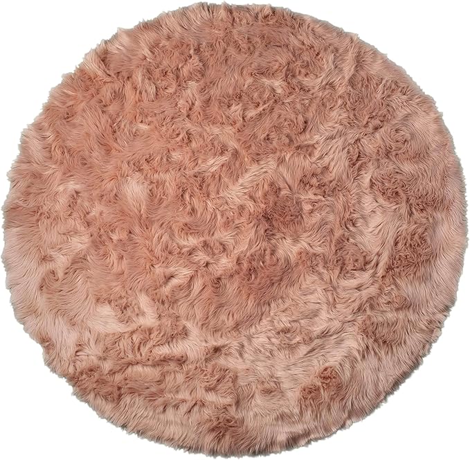 Luxe Gordon Faux Fur Rug with Soft and Fluffy Pile | Machine Washable Living Room Rug with Anti-Slip Backing | Cruelty-Free Area Rugs for Office or Bedroom, Dusty Rose, 6 ft Dia.