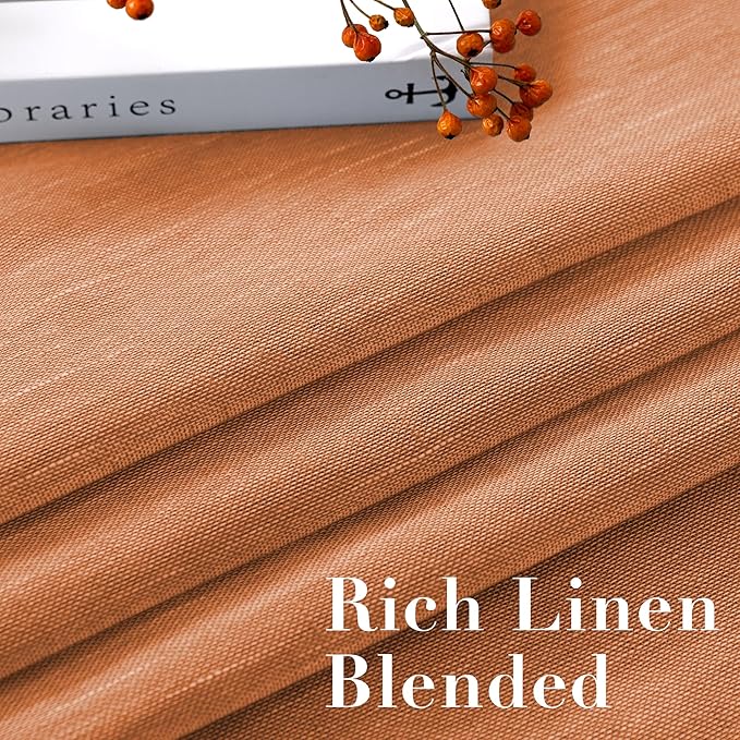 H.VERSAILTEX Linen Curtains Natural Linen Blended Curtain for Living Room/Light Reducing Linen Semi Sheer Curtains 2 Panels Set Nickel Grommet Window Panels (52x108 Inch, Orange)