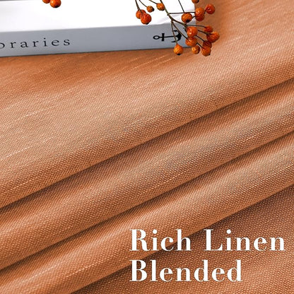 H.VERSAILTEX Linen Curtains Natural Linen Blended Curtain Panels for Living Room/Light Reducing Linen Semi Sheer Curtains 2 Panels Set Nickel Grommet Window Panels (52x96 Inch, Orange)