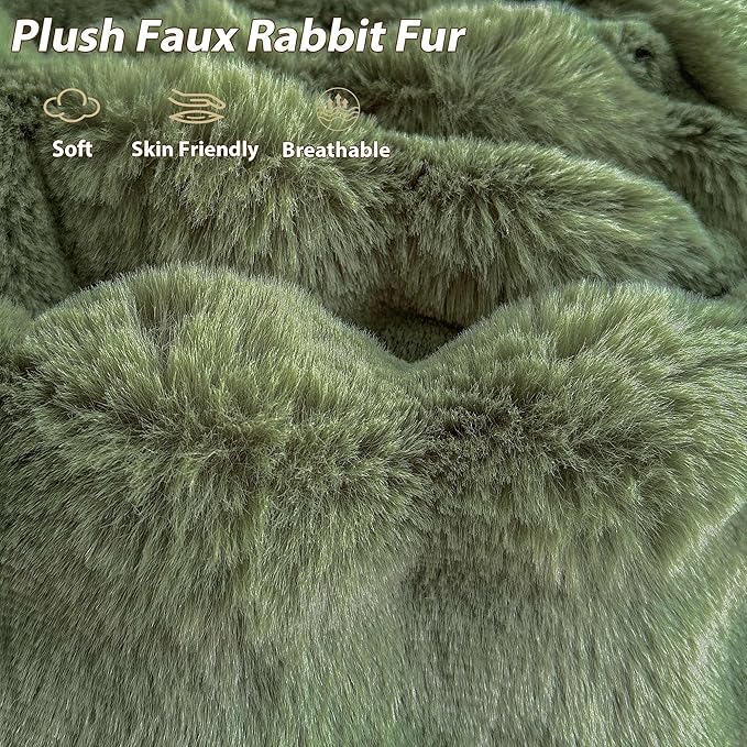 LIFEREVO Faux Rabbit Fur Round Inflatable Pouf Ottoman, 20" X 16" Plush Fuzzy Waffle Bubble Floor Poufs Foot Rest for Living Room Bedroom, Furry Pouf Foot Stool Home Decor, Anti-Slip, Sage Green