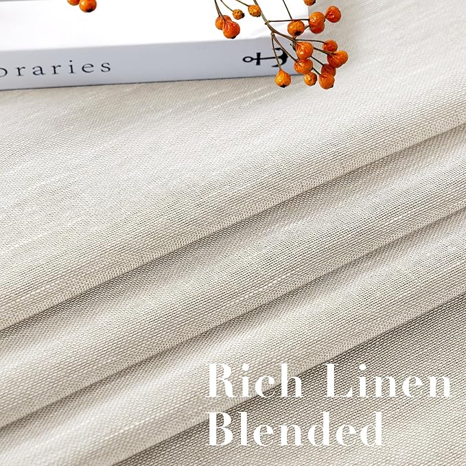 H.VERSAILTEX Linen Curtains Flax Linen Blended Curtain Panels for Living Room/Bedroom Semi Sheer Privacy Curtains 72 inch Length 2 Panels Set Nickel Grommet Window Drapes, Natural