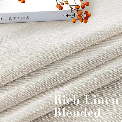 H.VERSAILTEX Linen Curtains Flax Linen Blended Curtain Panels for Living Room/Bedroom Semi Sheer Privacy Curtains 72 inch Length 2 Panels Set Nickel Grommet Window Drapes, Natural