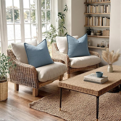 MIULEE Pack of 2 Thick Textured Couch Throw Pillow Covers, Blue Decorative Pillow Covers 18x18, Neutral Linen Cushion Cases for Sofa Bed Living Room Modern Farmhouse Home Decor, No Filling