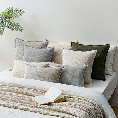 a moment Linen Pillow Covers Set of 2,Boho Farmhouse Throw Pillowcases Neutral Textured Decorative Covers for Couch Sofa,Soft Linen Blend Accent Case Cushion Living Room Home Decor 20"x12"Sky Gray