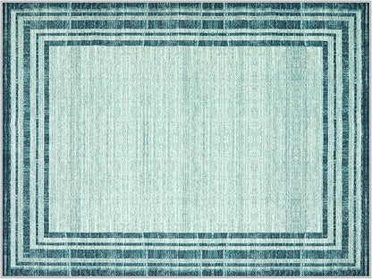 Lahome Abstract 9x12 Area Rug for Living Room, Washable Teal Rugs for Living Room Low-Pile Bedroom Rug, Minimalist Border Stain Resistant Large Room Carpet for Dining Room Kids Playroom