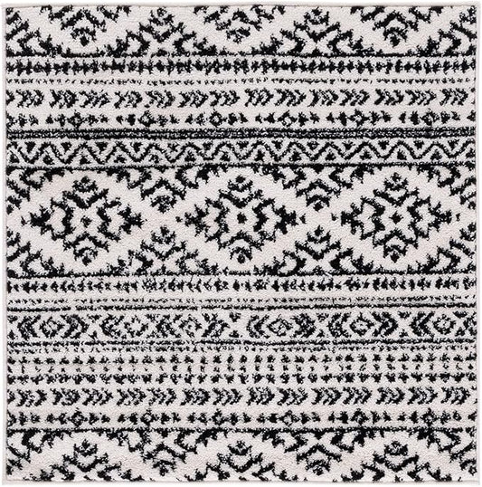 SAFAVIEH Tulum Collection Area Rug - 4' Square, Ivory & Black, Moroccan Boho Tribal Design, Non-Shedding & Easy to Clean, Ideal for Living Room, Bedroom, Dining Space (TUL272B)