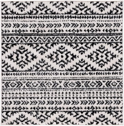 SAFAVIEH Tulum Collection Area Rug - 5' Square, Ivory & Black, Moroccan Boho Tribal Design, Non-Shedding & Easy to Clean, Ideal for Living Room, Bedroom, Dining Space (TUL272B)