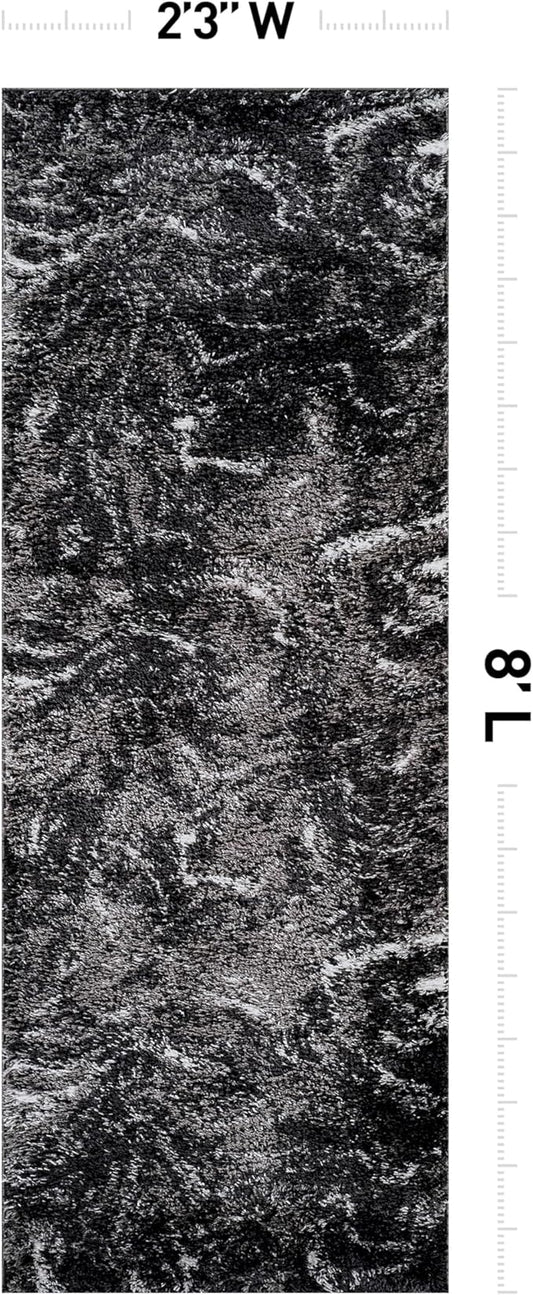 Rugshop Abstract Marble Shag Runner Rug Anthracite Dark Gray 2' 3" x 8' Perfect for Hallways, Kitchens, or Behind The Sofa