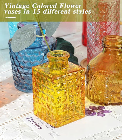 Set of 30 Colorful Glass Bud Vases - Small Textured Flower Vases for Centerpieces, Wedding Table Decor, Retro Home Decor Bulk Vase Set for DIY, Events & Gifts