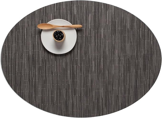 Chilewich Bamboo Placemats Set of 4 - Woven Oval Placemats - Reusable, Stain-Resistant, Indoor/Outdoor Tabletop Protection - 19" x 14" - Grey Flannel