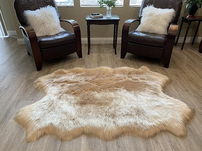 LAMBZY Faux Sheepskin Super Soft Hypoallergenic Silky Shag Rug for Living Room, Kids Room, Sofa (Quarto 4 Pelts 4'x6', Beige)