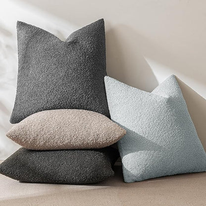 MIULEE 20x20 Inch Decorative Pillow Covers for Couch Bed Set of 2 Textured Boucle Neutral Winter Throw Pillows Dark Coffee Accent Solid Cushion Pillowcases Sofa Livingroom Home Decor